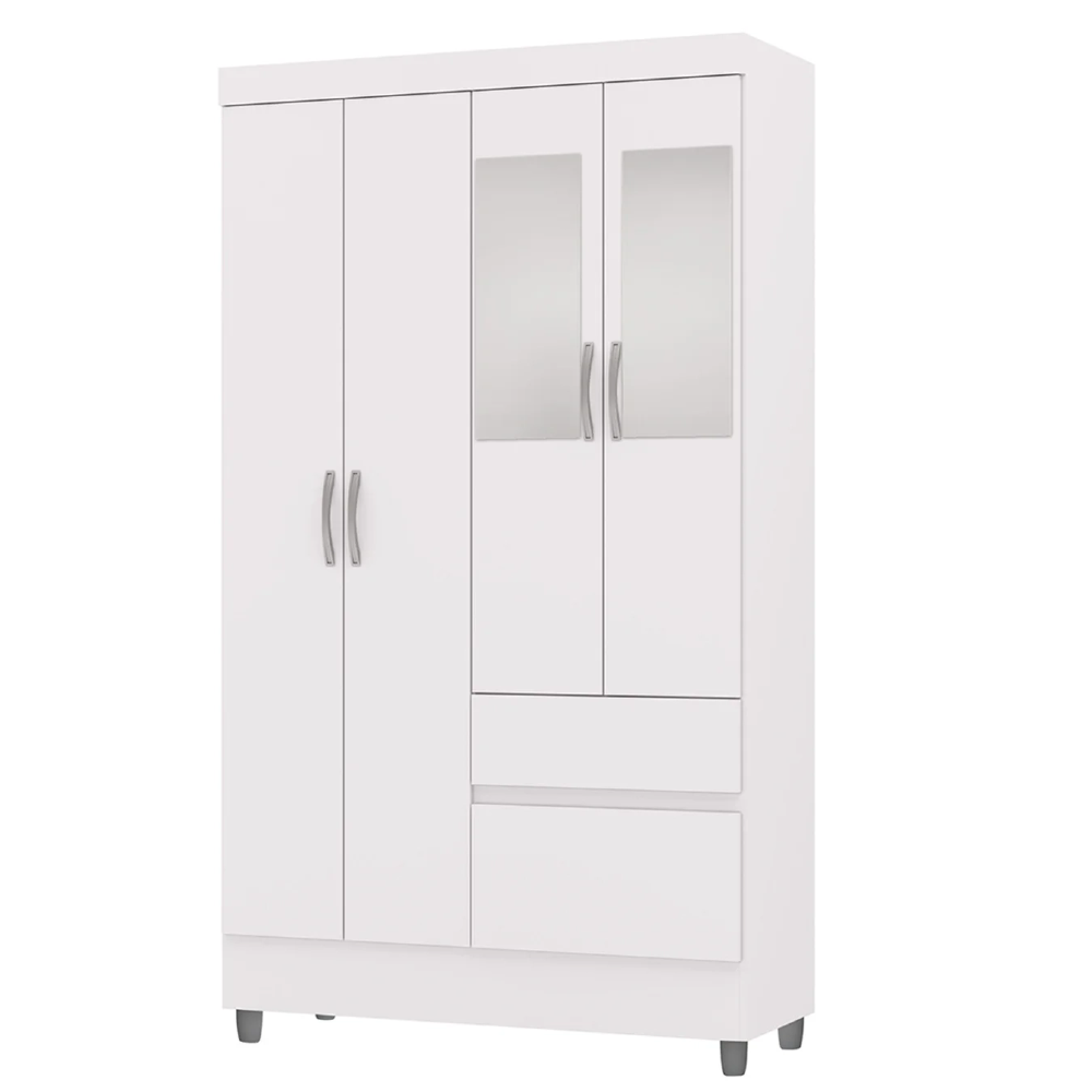 Guarda Roupa Solteiro 103cm Com Espelho Mayra Flex Branco V02 - Mpozenato