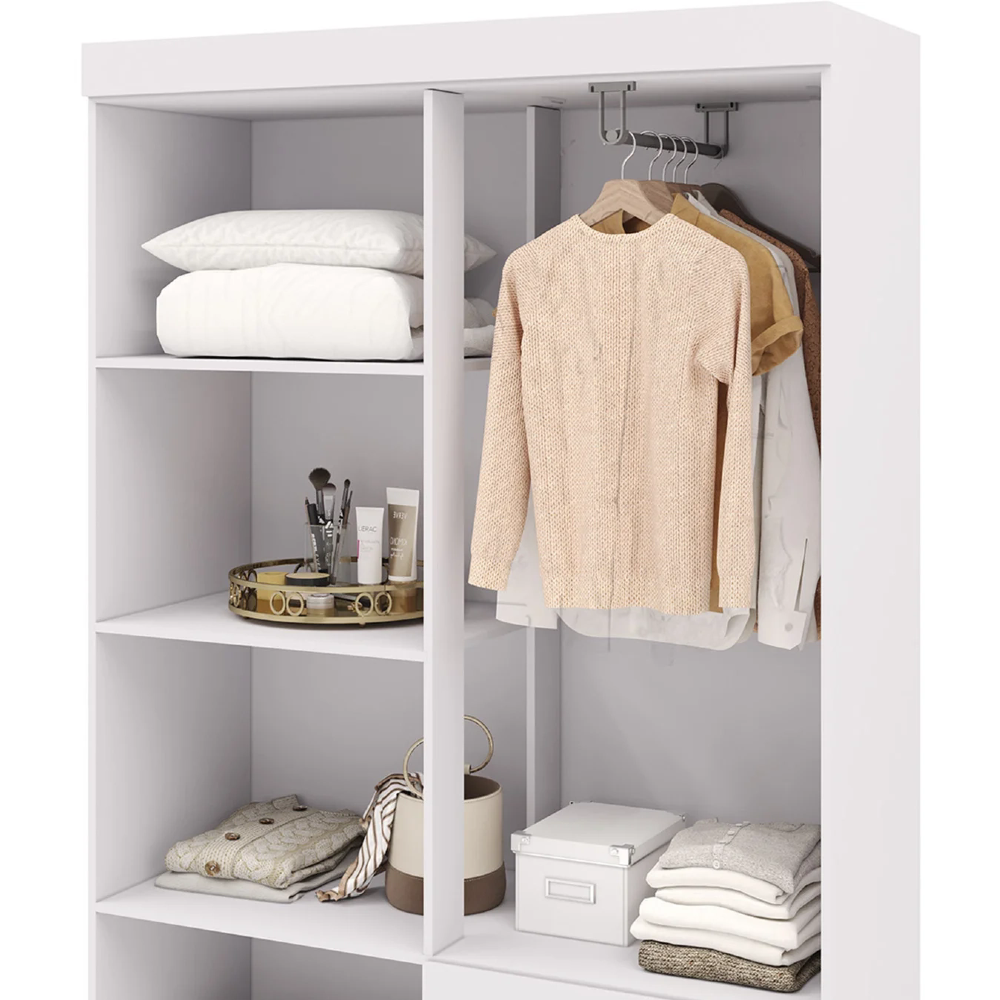 Guarda Roupa Solteiro 103cm Com Espelho Mayra Flex Branco V02 - Mpozenato