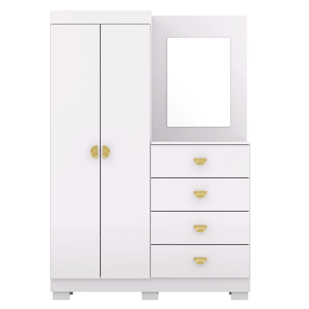 Guarda Roupa Cômoda Com Espelho 120cm Rita Flex Branco V02 - Mpozenato