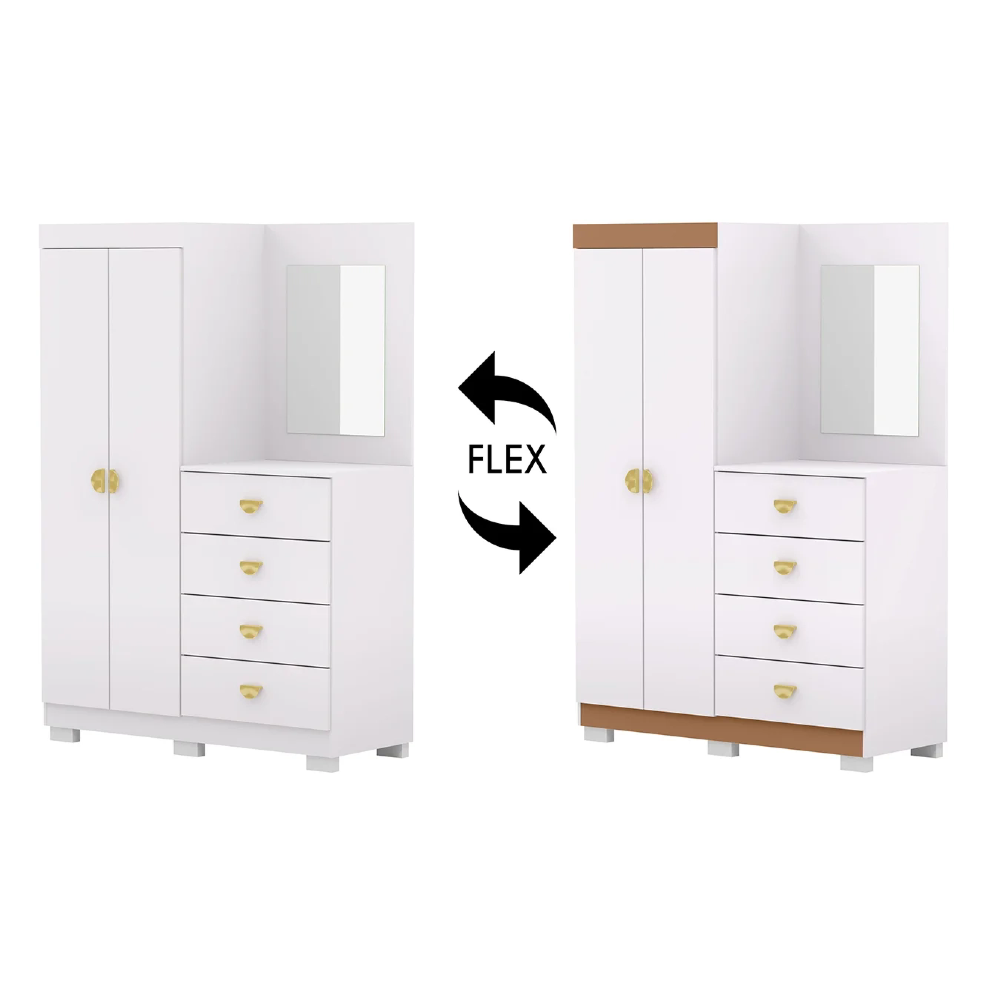 Guarda Roupa Cômoda Com Espelho 120cm Rita Flex Branco V02 - Mpozenato