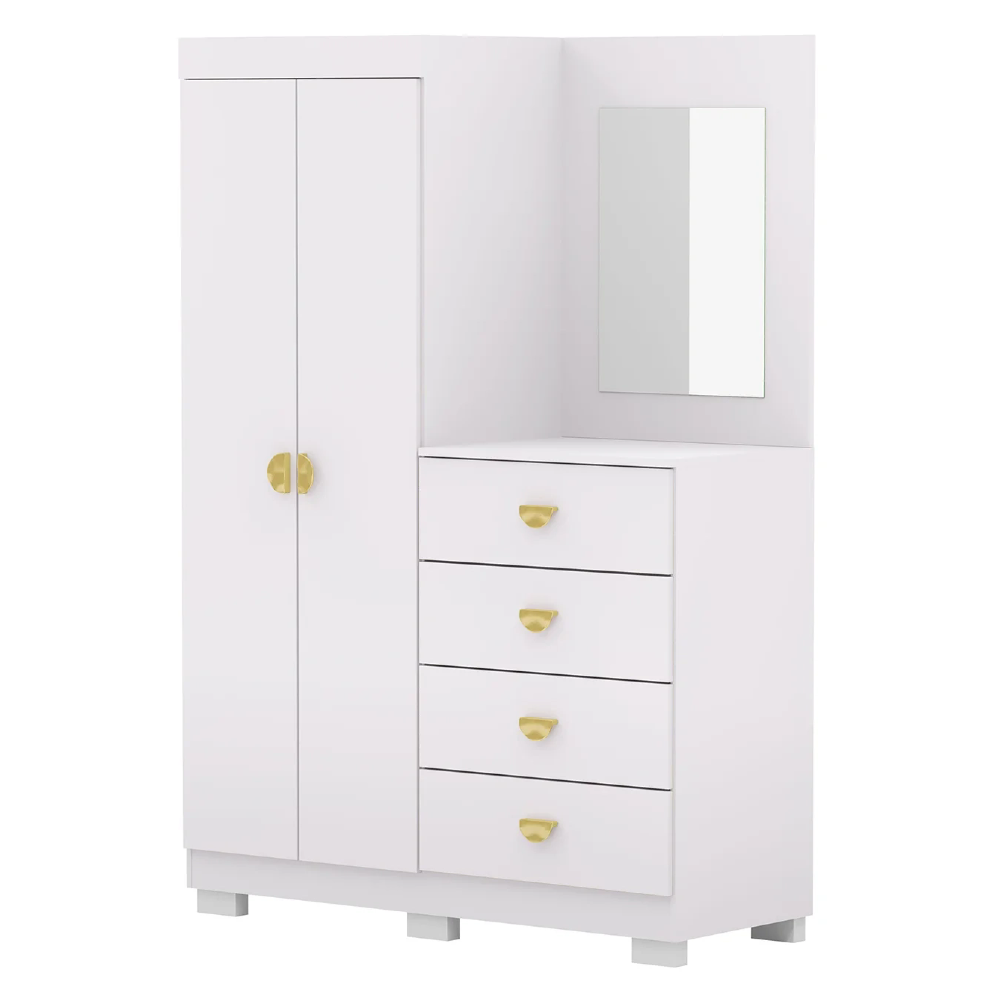 Guarda Roupa Cômoda Com Espelho 120cm Rita Flex Branco V02 - Mpozenato