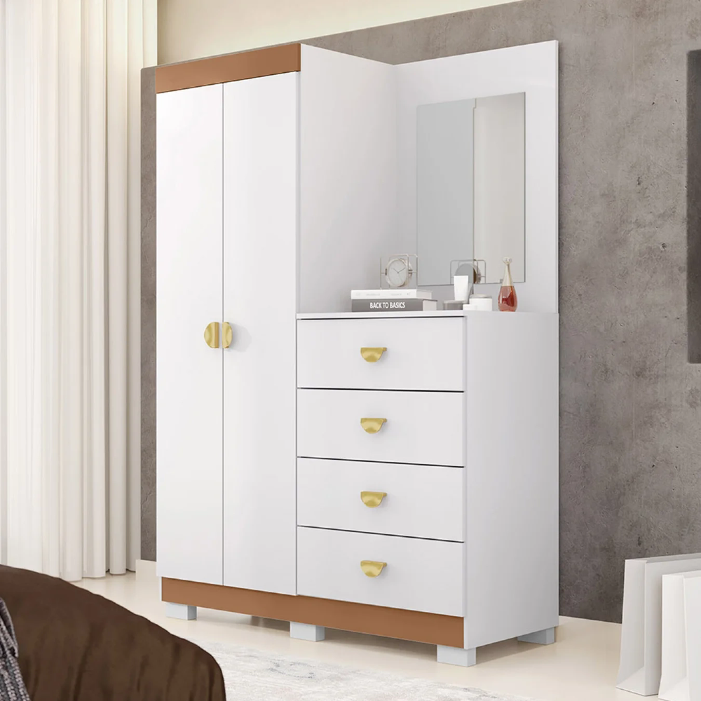 Guarda Roupa Cômoda Com Espelho 120cm Rita Flex Branco V02 - Mpozenato