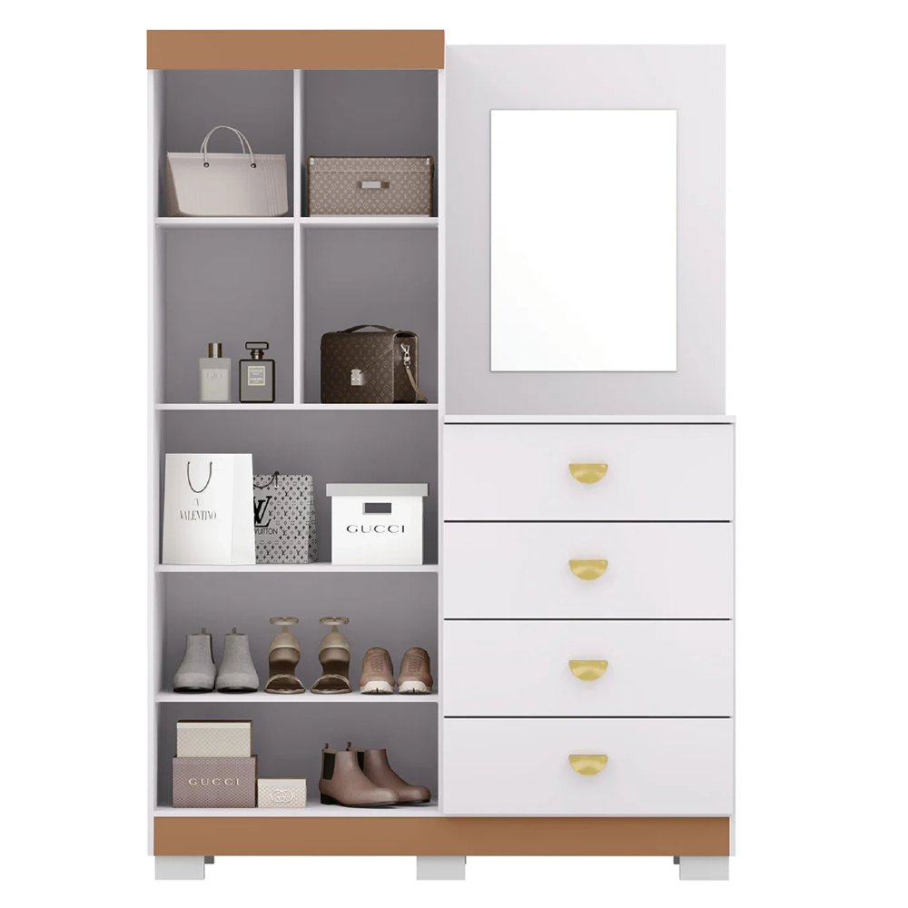 Guarda Roupa Cômoda Com Espelho 120cm Rita Flex Branco V02 - Mpozenato