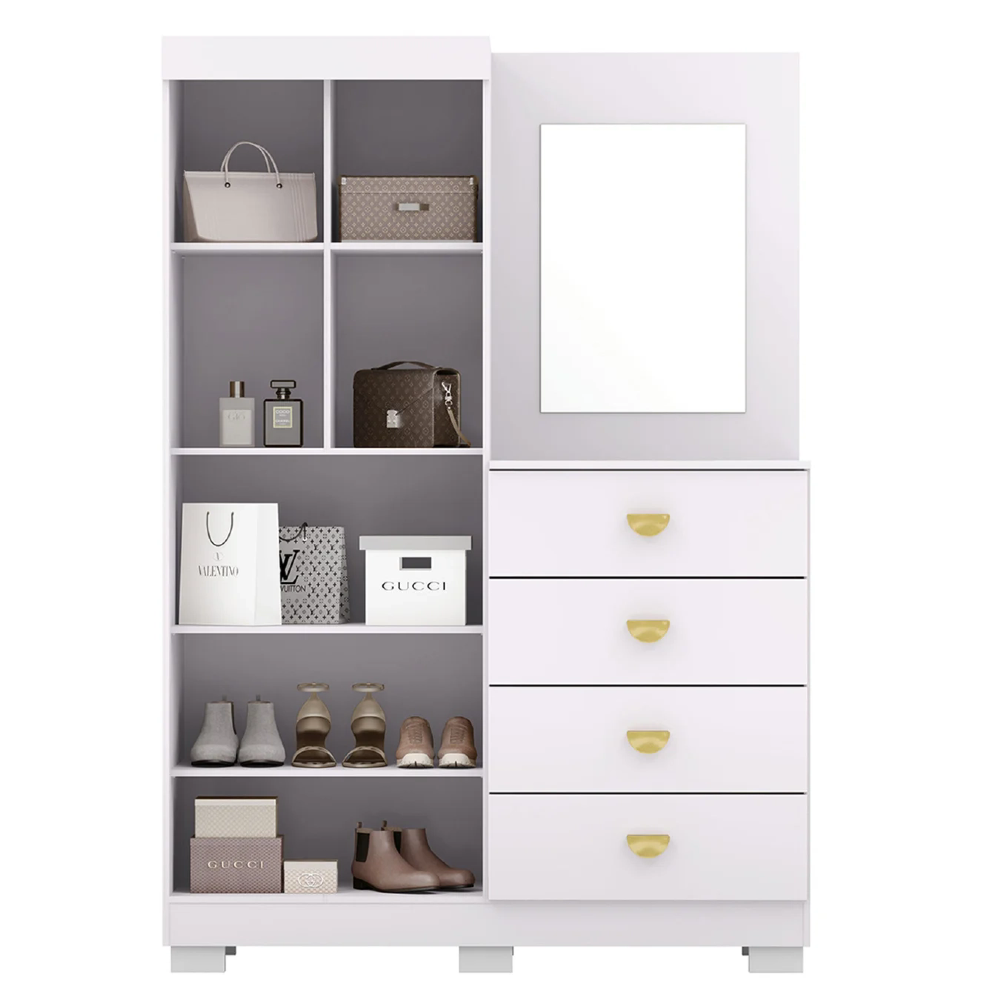 Guarda Roupa Cômoda Com Espelho 120cm Rita Flex Branco V02 - Mpozenato