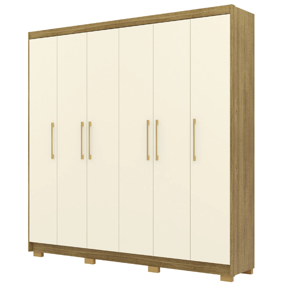 Guarda Roupa Casal 223cm 6 Portas Pako Nature/Champanhe V02 - Mpozenato
