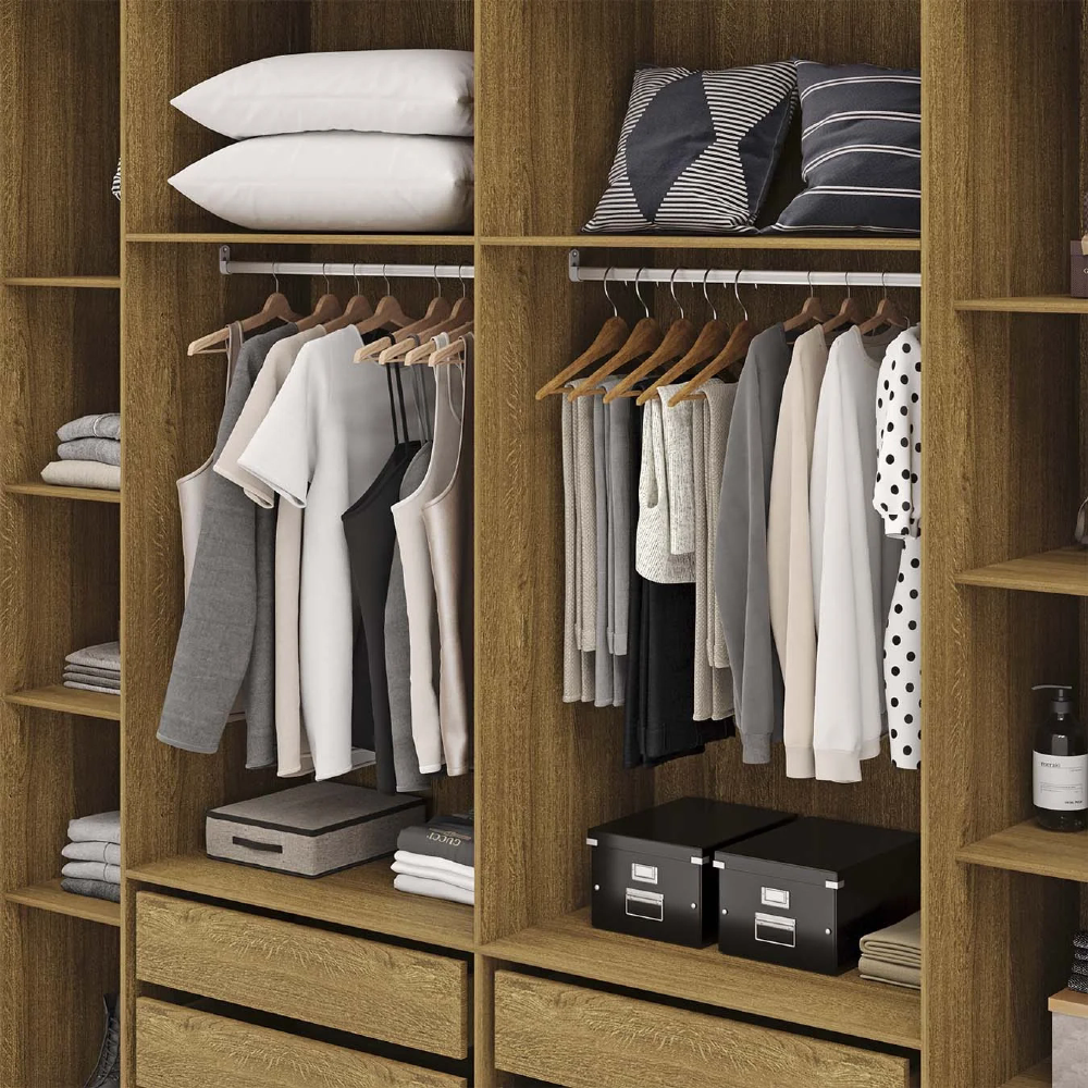 Guarda Roupa Casal 223cm 6 Portas Pako Nature/Champanhe V02 - Mpozenato