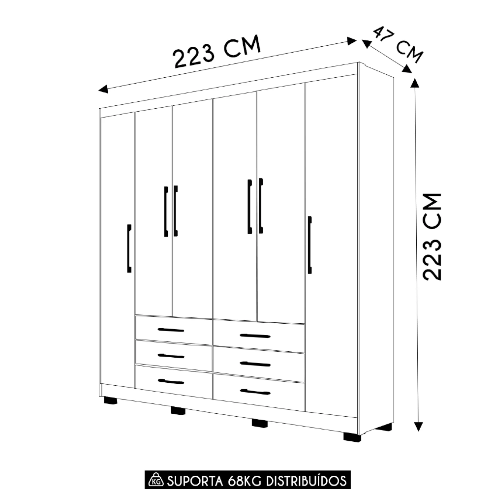 Guarda Roupa Casal 223cm 6 Portas Rick Nature/Champanhe V02 - Mpozenato