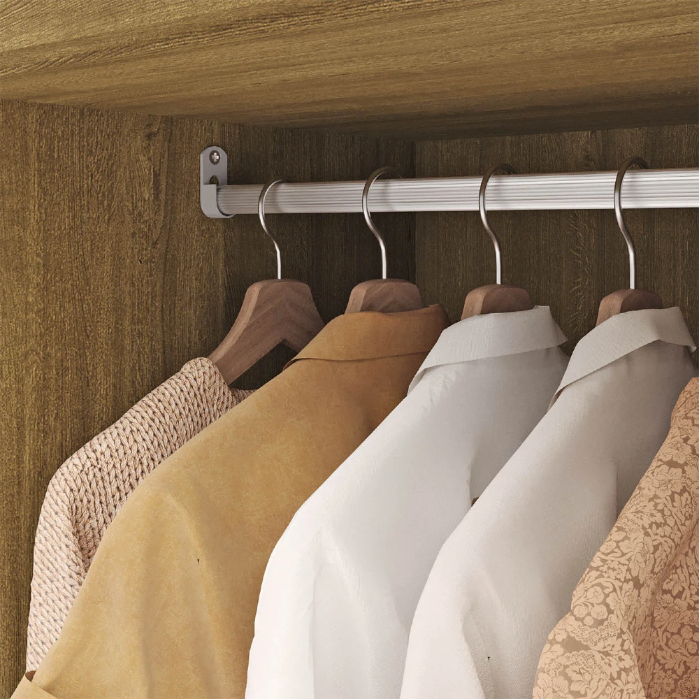 Guarda Roupa Casal 223cm Com Espelho Rick Nature/Champanhe V02 - Mpozenato