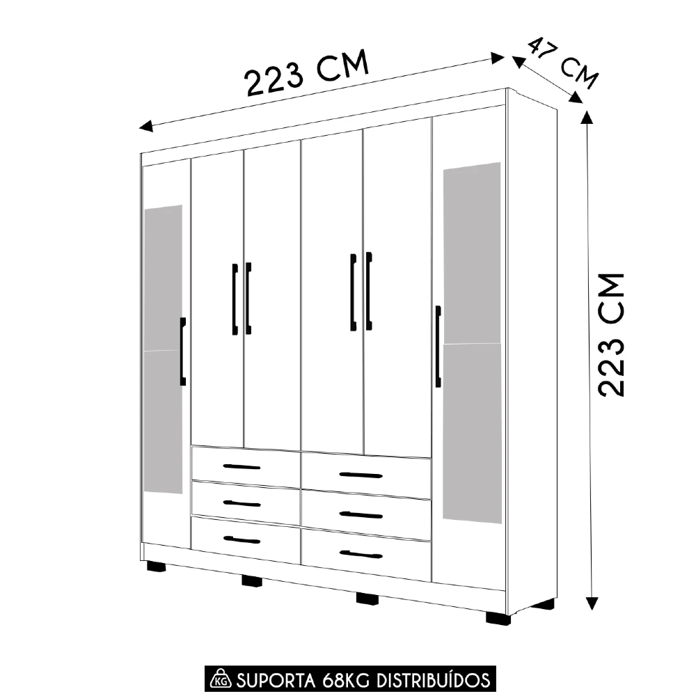 Guarda Roupa Casal 223cm Com Espelho Rick Nature/Champanhe V02 - Mpozenato