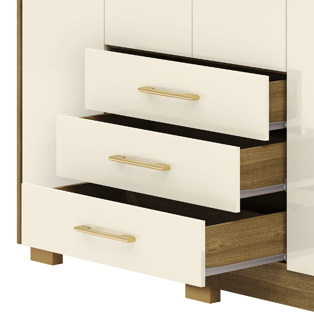 Guarda Roupa Solteiro 150cm 4 Portas Otto Nature/Champanhe V02 - Mpozenato