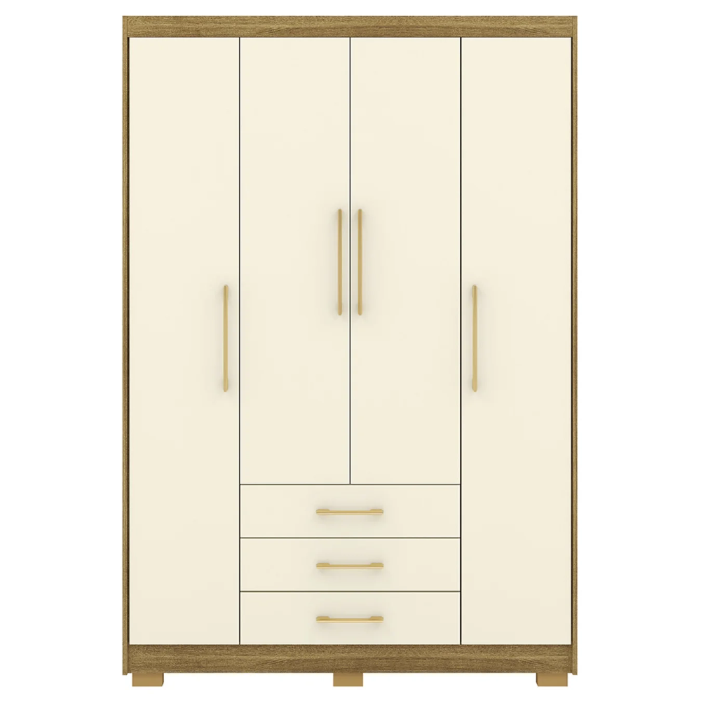 Guarda Roupa Solteiro 150cm 4 Portas Otto Nature/Champanhe V02 - Mpozenato