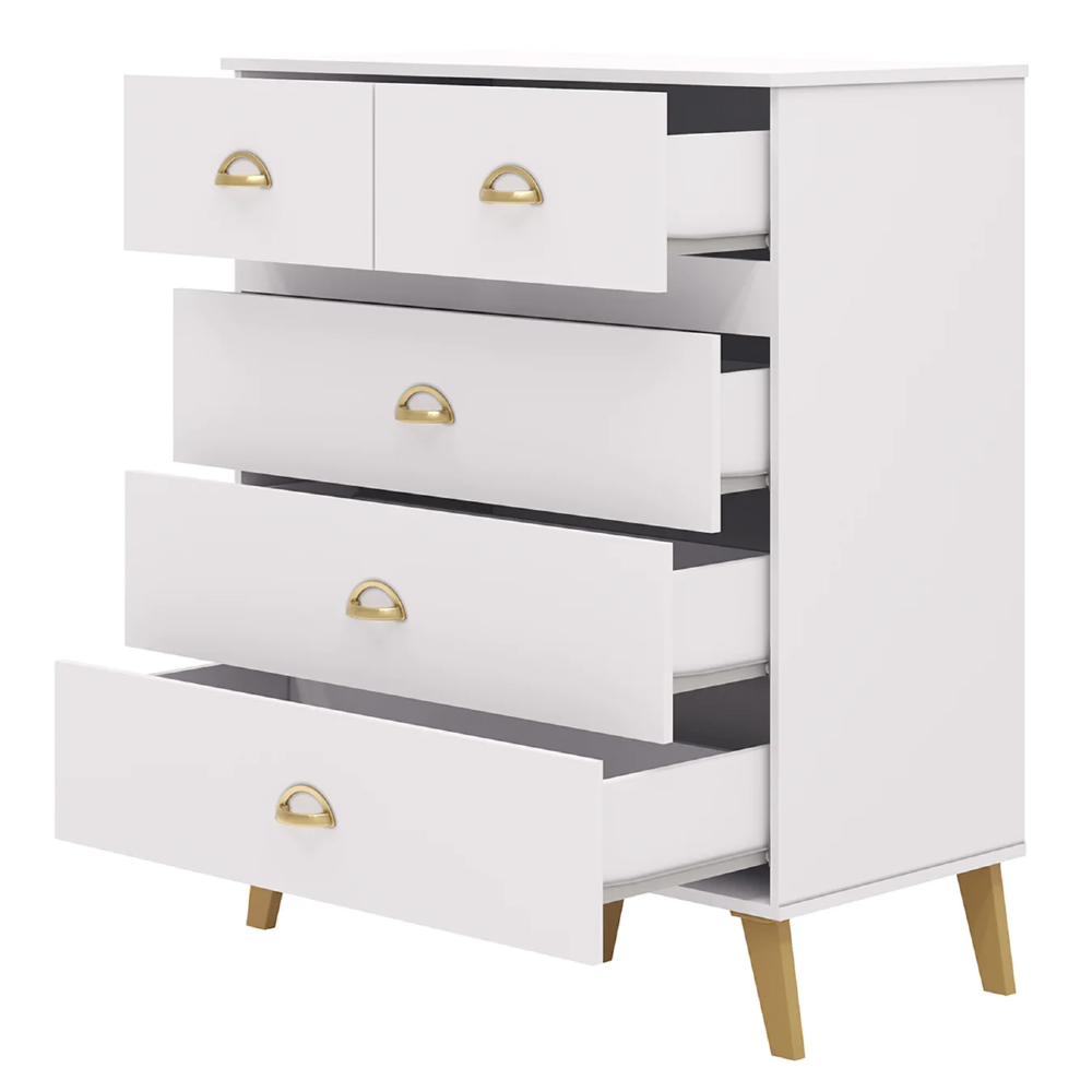 Cômoda Para Quarto 91cm 5 Gavetas Gaby Flex Branco/Camarim V02 - Mpozenato