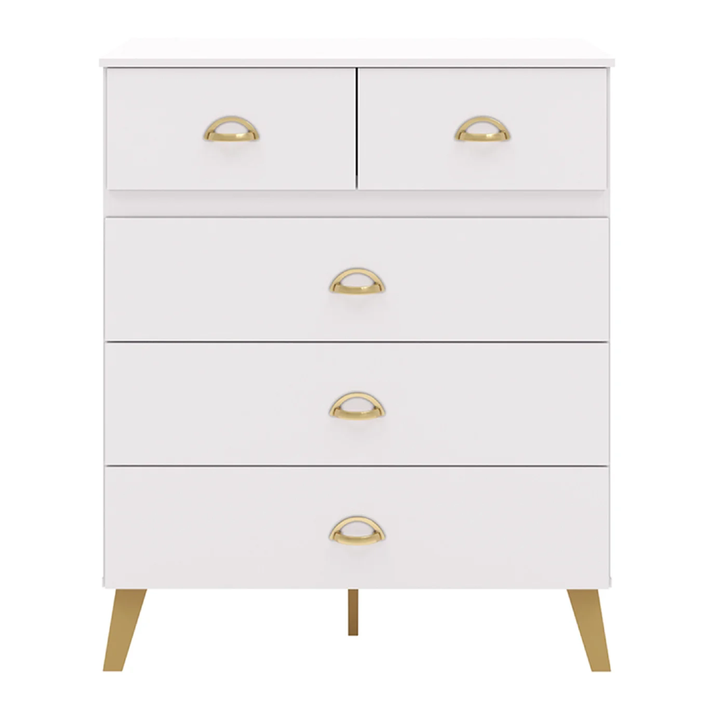 Cômoda Para Quarto 91cm 5 Gavetas Gaby Flex Branco/Camarim V02 - Mpozenato