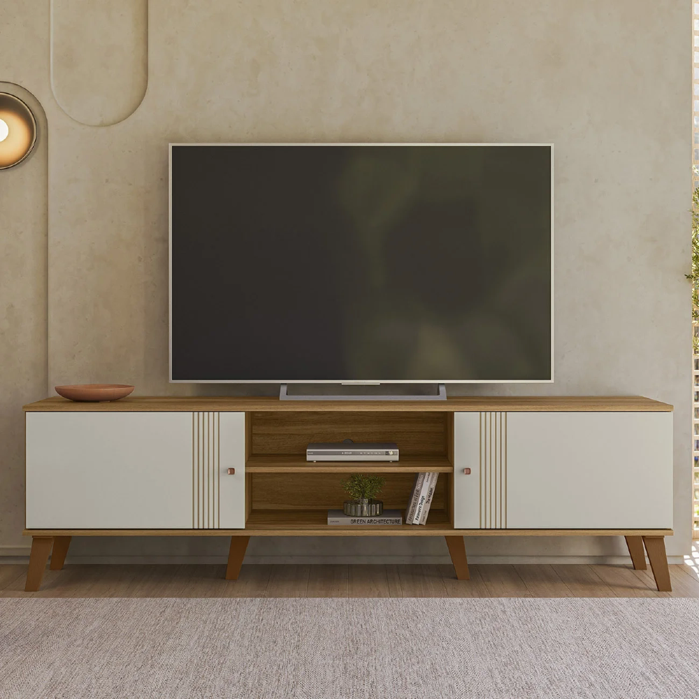 Rack Bancada Para TV 75 Pol 180cm Sia Nature/Off Z49       - Mpozenato