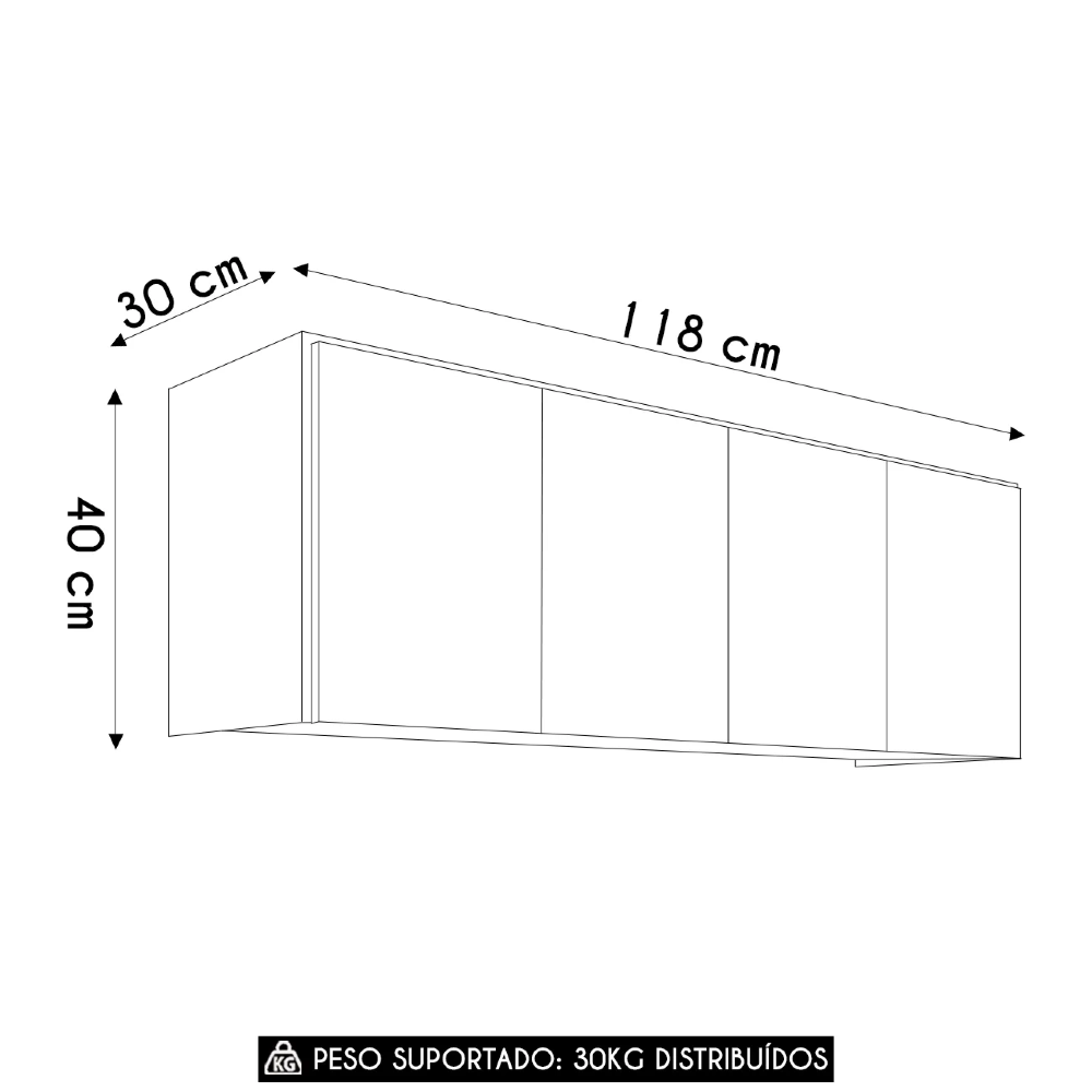 Armário de Cozinha Aéreo 118cm 4 Portas Monna Freijó Z34  - Mpozenato