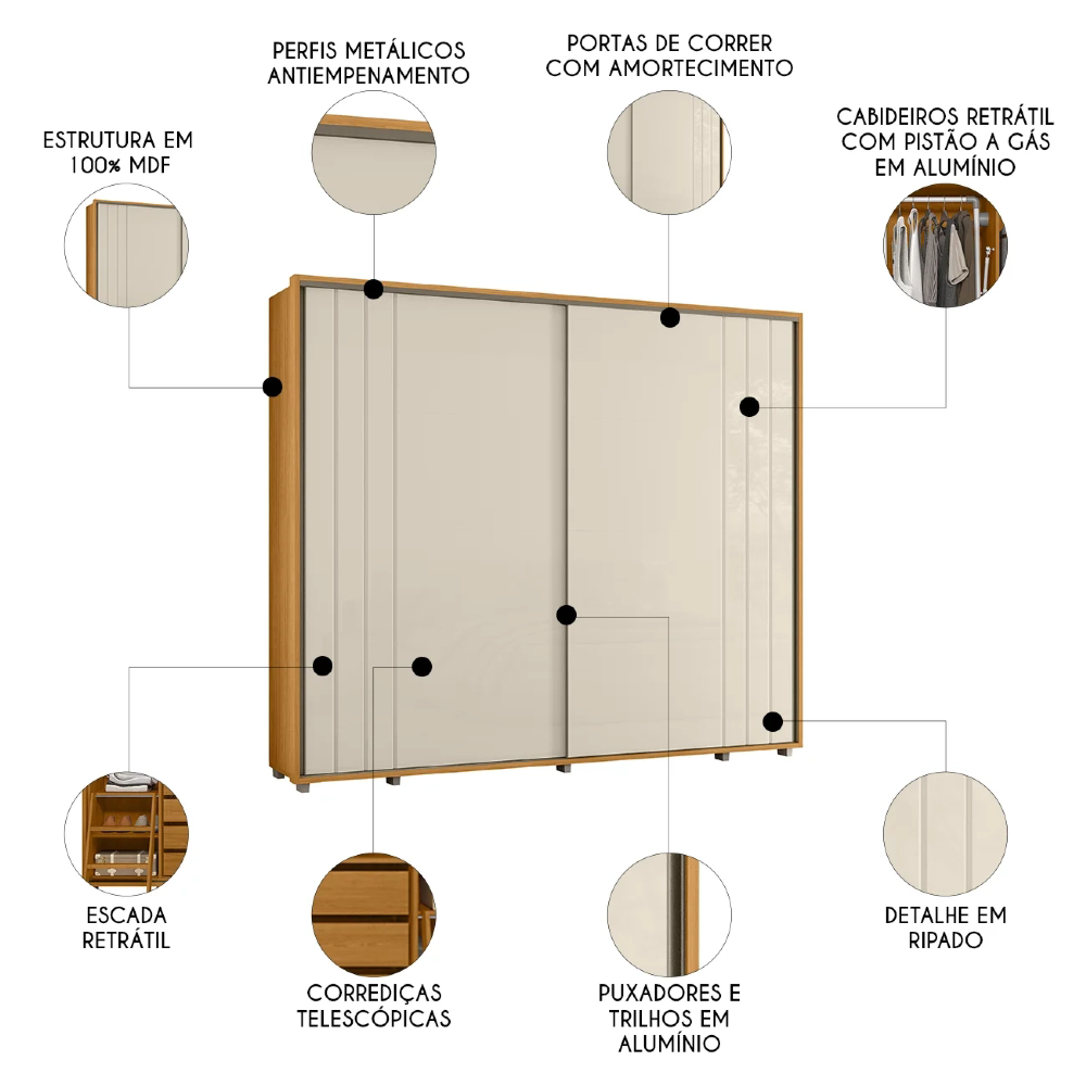 Guarda Roupa Casal 278cm Com 2 Portas Mya Off/Cinamomo Z10  - Mpozenato