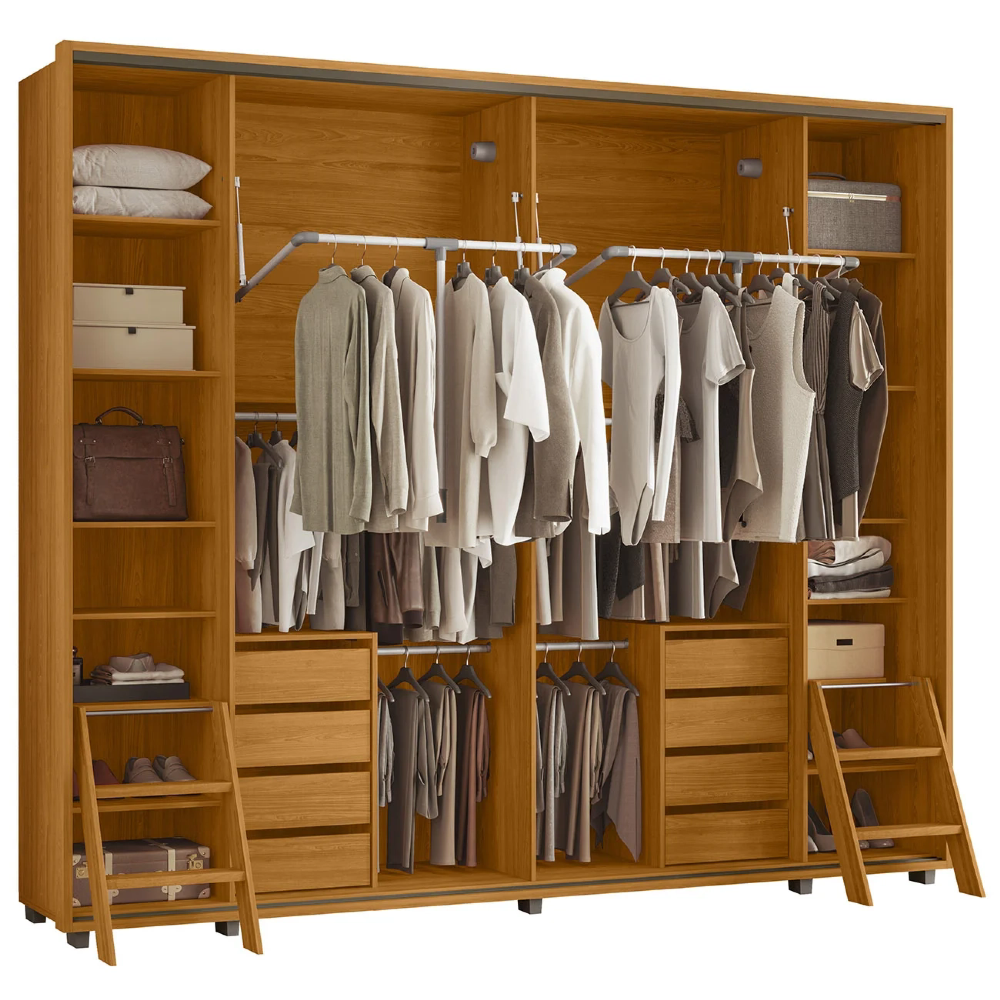 Guarda Roupa Casal 278cm 2 Portas 4 Espelhos Mya Off/Cinamomo Z10 - Mpozenato