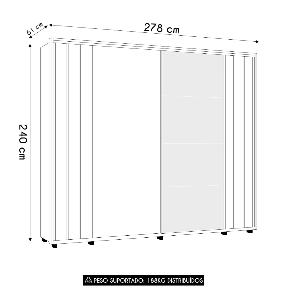 Guarda Roupa Casal 278cm 2 Portas 4 Espelhos Mya Off/Cinamomo Z10 - Mpozenato
