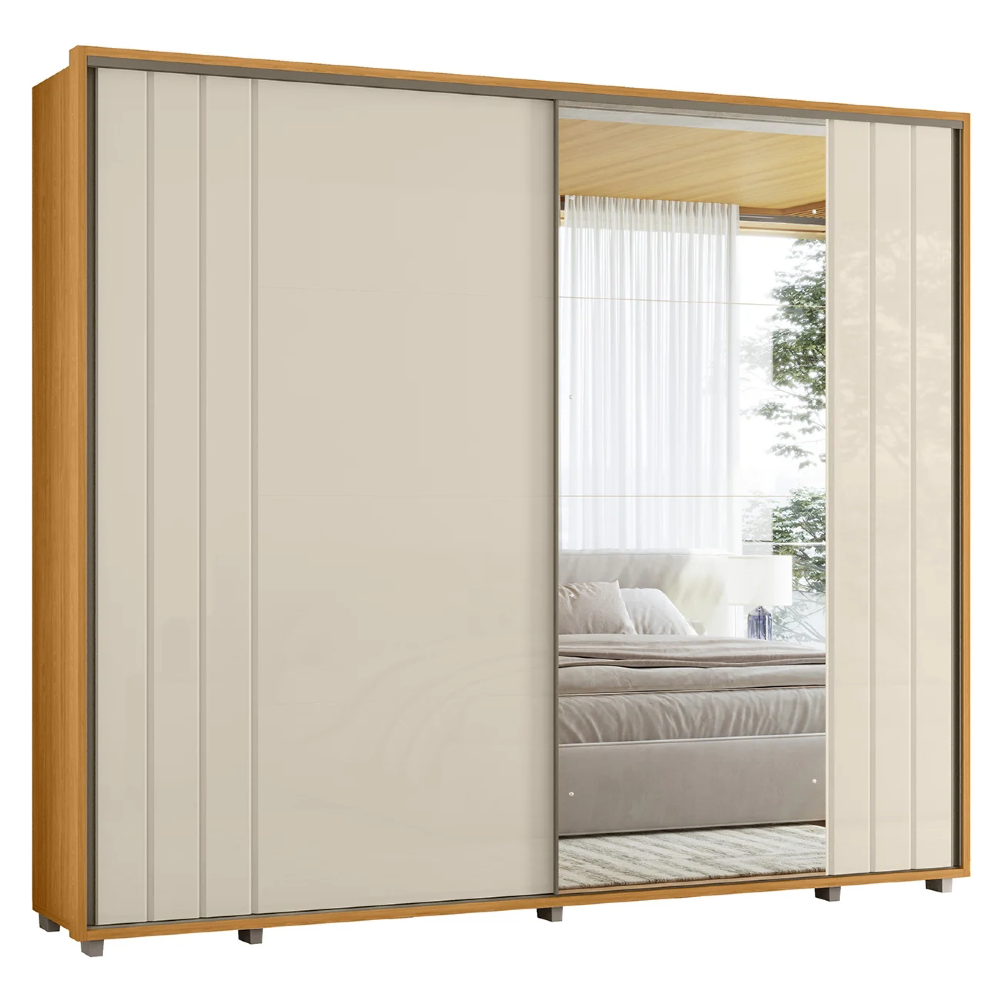 Guarda Roupa Casal 278cm 2 Portas 4 Espelhos Mya Off/Cinamomo Z10 - Mpozenato