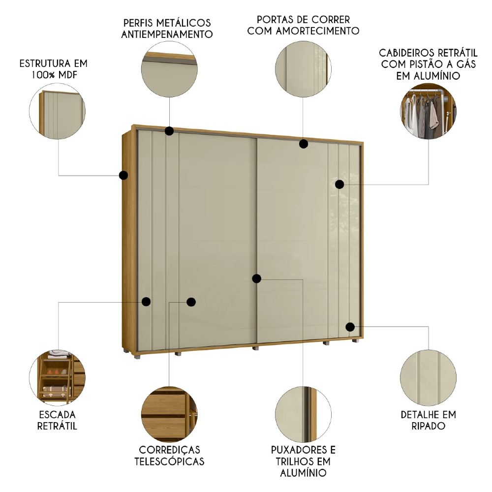 Guarda Roupa Casal 278cm Com 2 Portas Mya Opala/Cumaru Z10  - Mpozenato