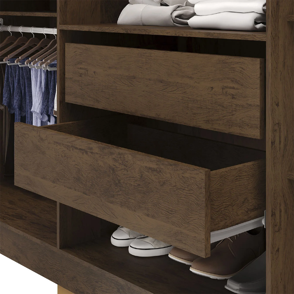 Guarda Roupa Casal 218cm Com Espelho Bolty Imbuia/Champanhe V02 - Mpozenato