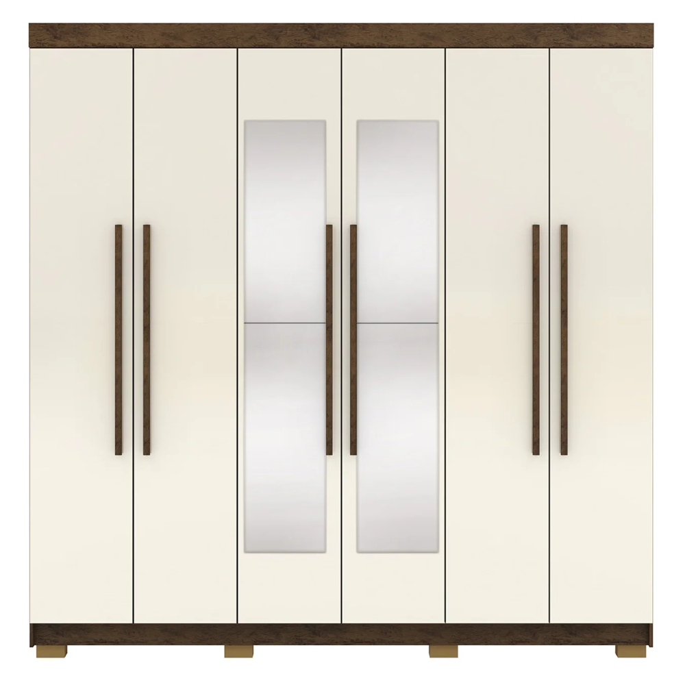 Guarda Roupa Casal 218cm Com Espelho Bolty Imbuia/Champanhe V02 - Mpozenato
