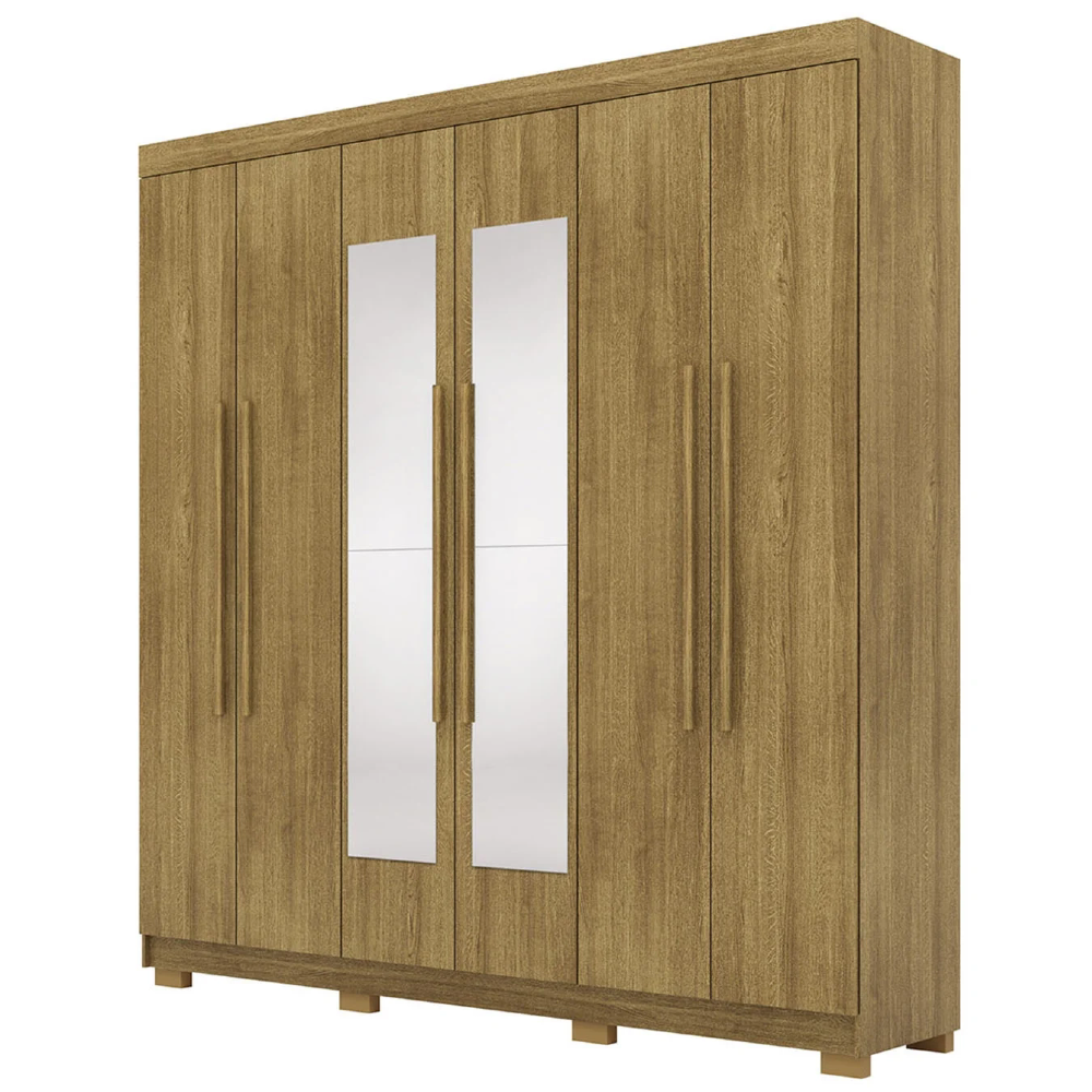 Guarda Roupa Casal 218cm Com Espelho Bolty Nature V02 - Mpozenato