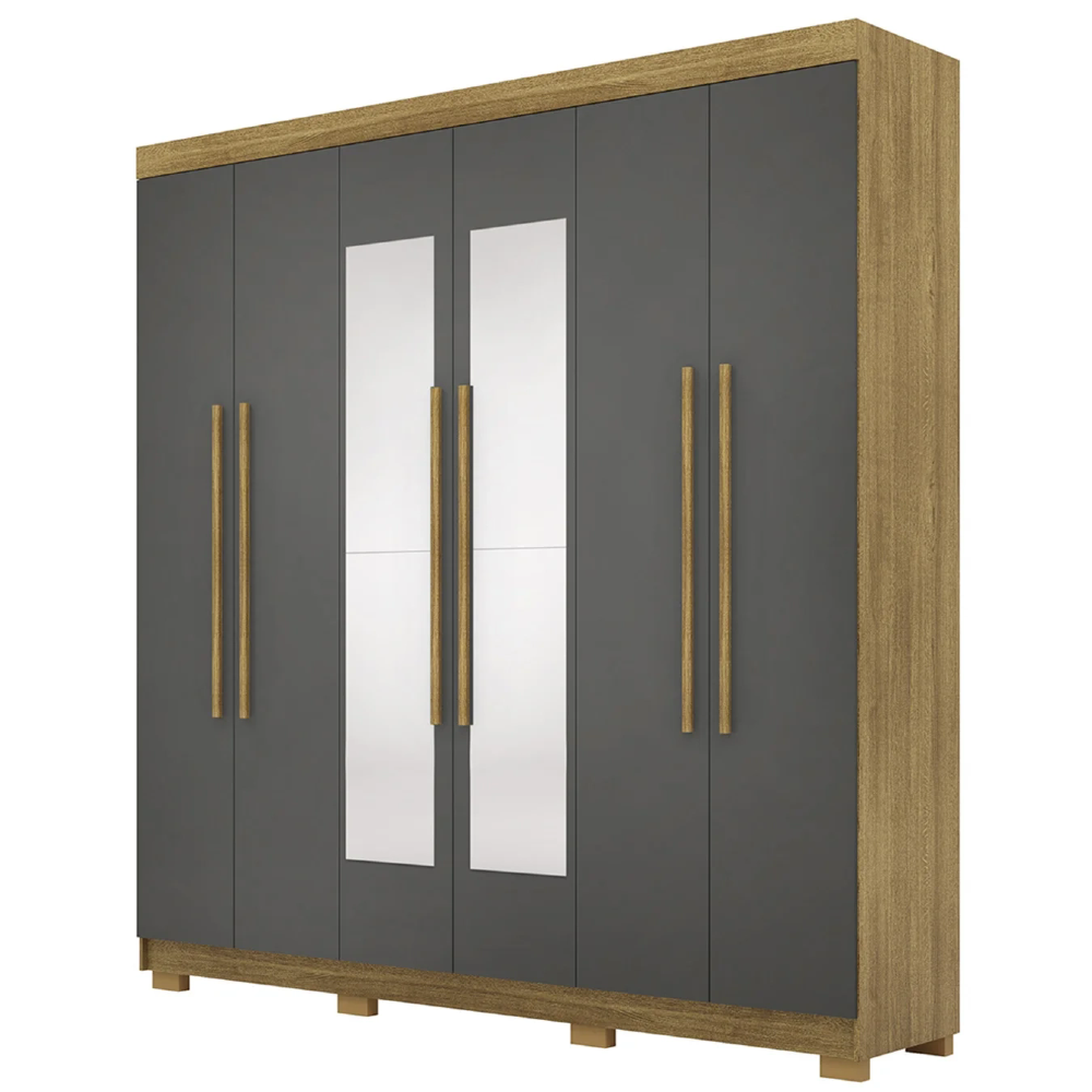 Guarda Roupa Casal 218cm Com Espelho Bolty Nature/Alasca V02 - Mpozenato