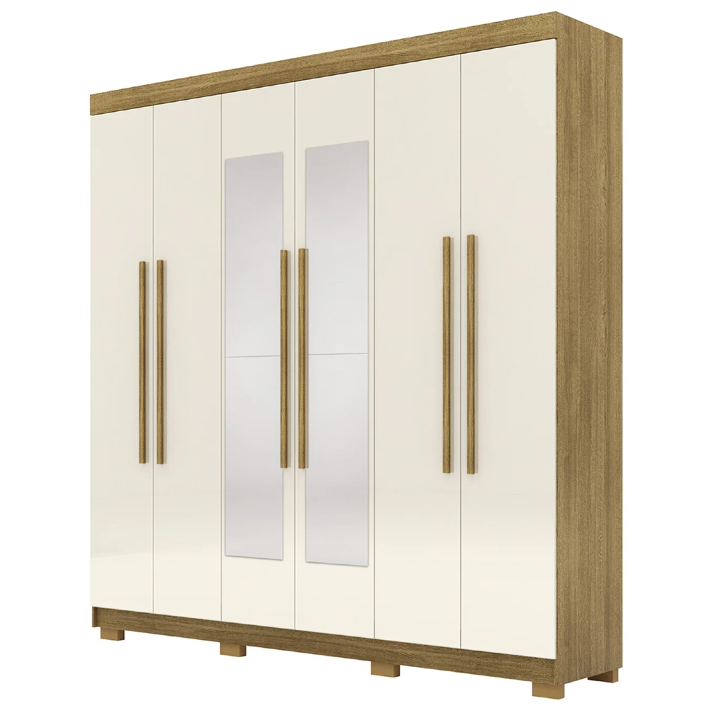 Guarda Roupa Casal 218cm Com Espelho Bolty Nature/Champanhe V02 - Mpozenato