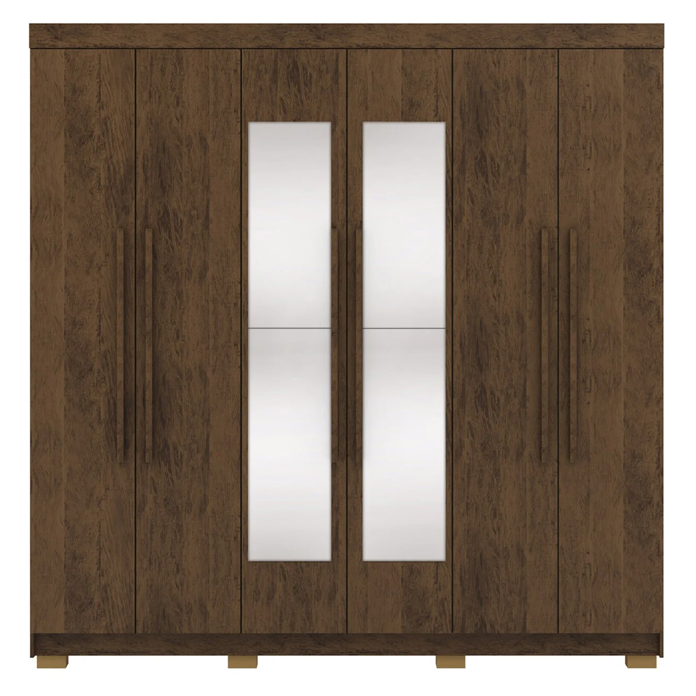 Guarda Roupa Casal 218cm Com Espelho Bolty Imbuia Rústico V02 - Mpozenato