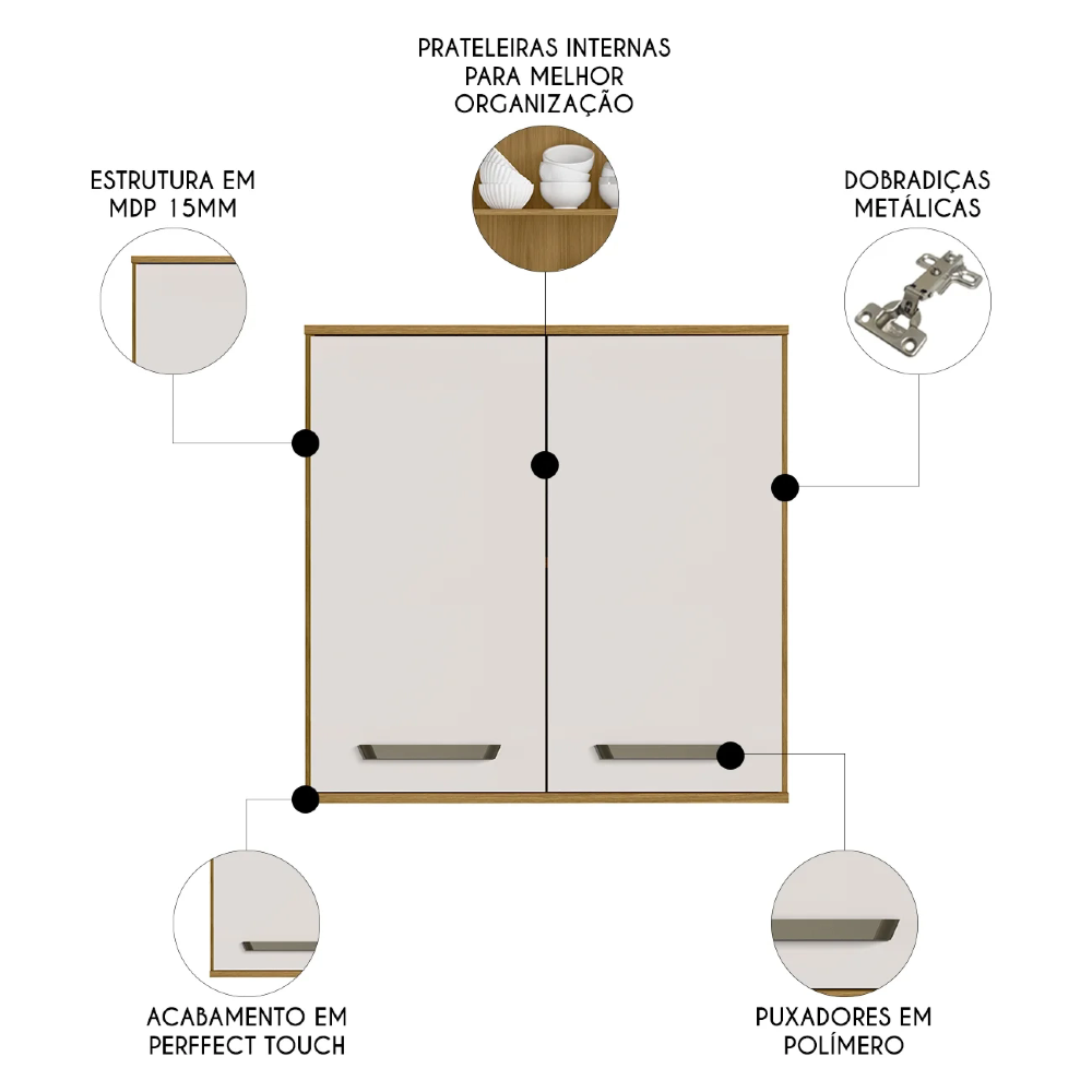 Armário de Cozinha Aéreo 80cm Rita Freijó/Off Acetinado Z44 - Mpozenato