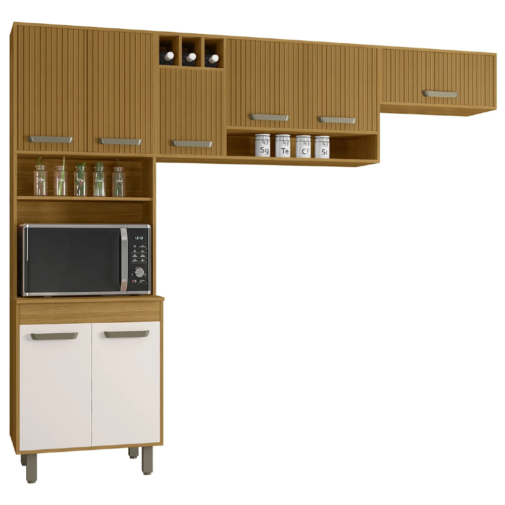 Armário de Cozinha Compacta Emily Freijó/Ripado/Off Acetinado Z44 - Mpozenato