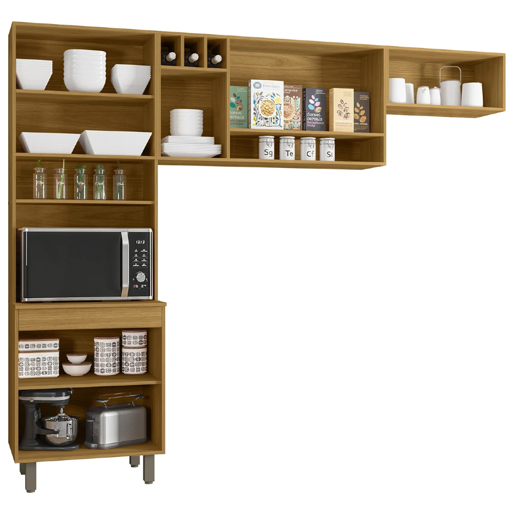 Armário de Cozinha Compacta Emily Freijó/Ripado/Off Acetinado Z44 - Mpozenato