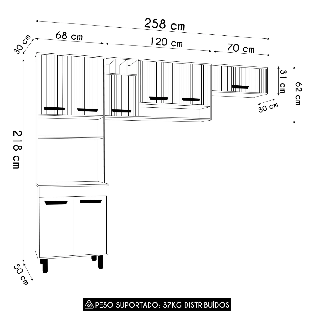 Armário de Cozinha Compacta Emily Freijó/Ripado/Off Acetinado Z44 - Mpozenato