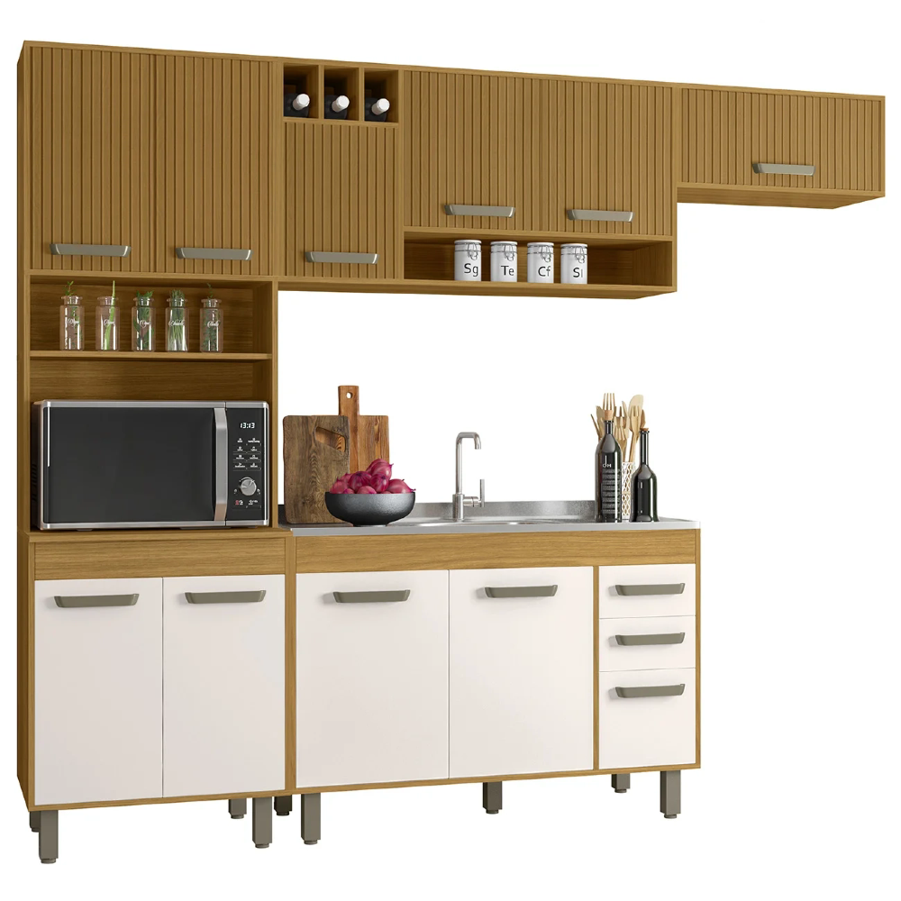 Cozinha Compacta Pia 120cm Emily Freijó/Ripado/Off Acetinado Z44 - Mpozenato