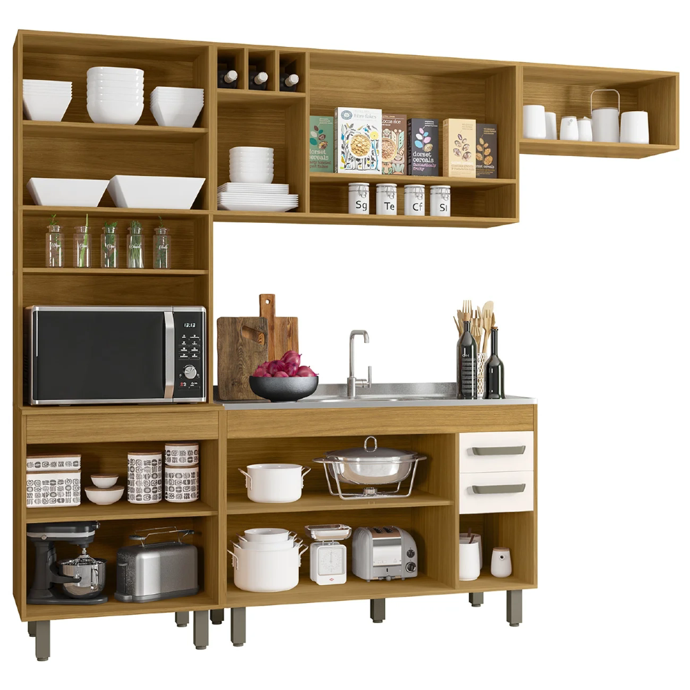 Cozinha Compacta Pia 120cm Emily Freijó/Ripado/Off Acetinado Z44 - Mpozenato