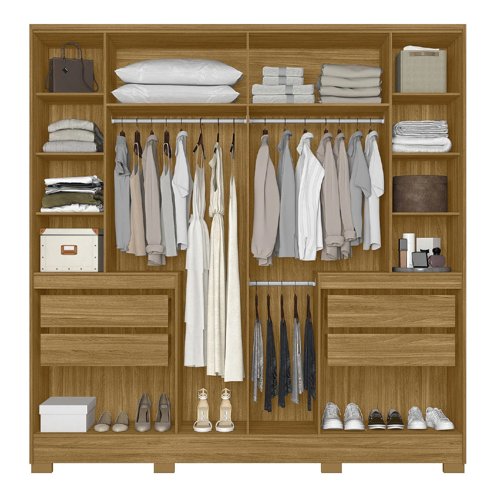 Guarda Roupa Casal 216cm Com Espelho Freeze Freijó/Off Z17   - Mpozenato