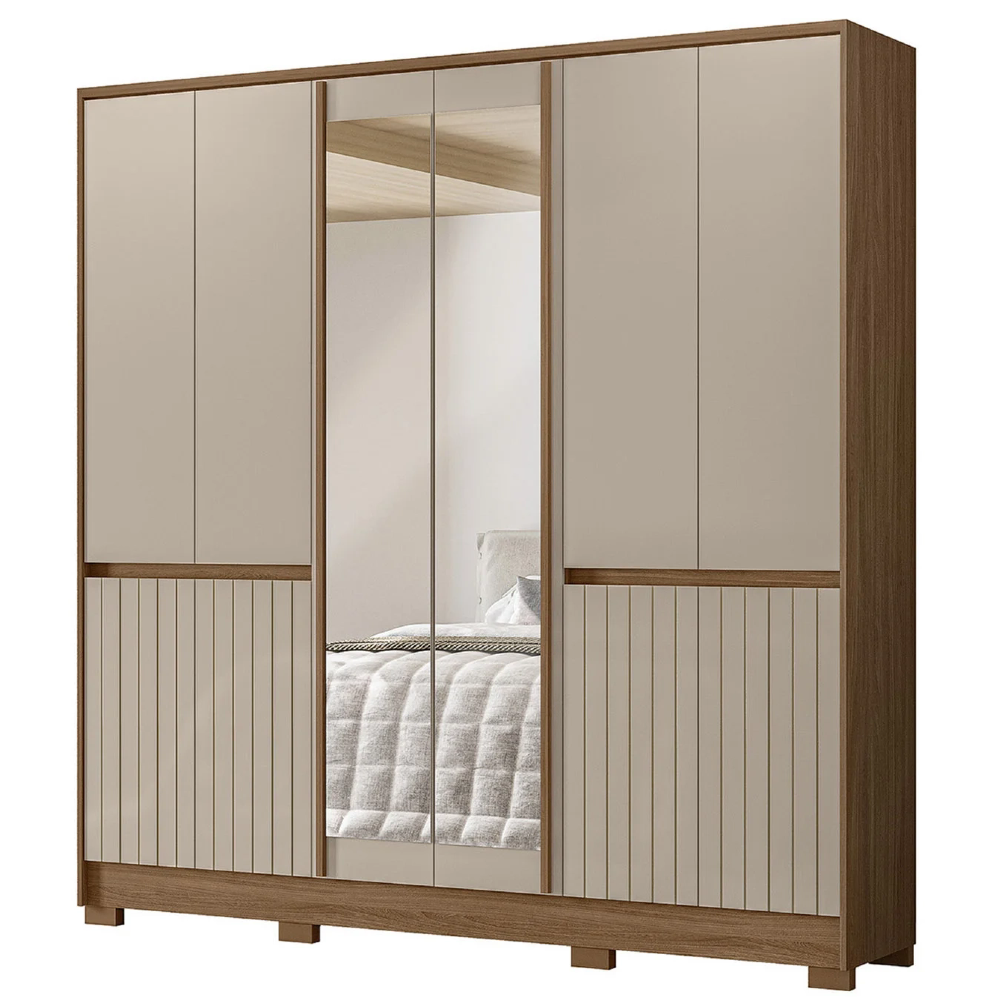 Guarda Roupa Casal 216cm Com Espelho Freeze Carvalho/Fendi Z17 - Mpozenato