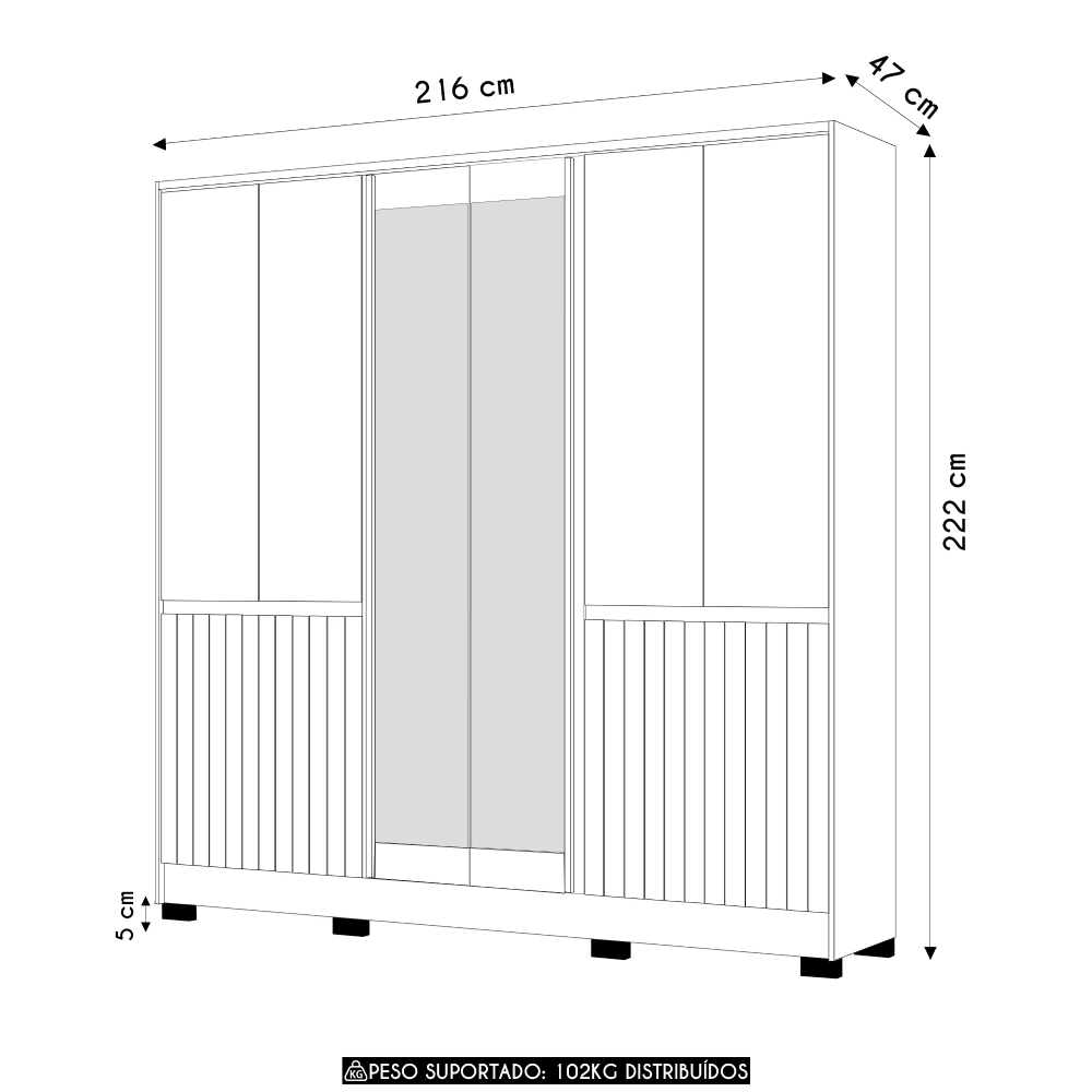 Guarda Roupa Casal 216cm Com Espelho Freeze Carvalho/Fendi Z17 - Mpozenato