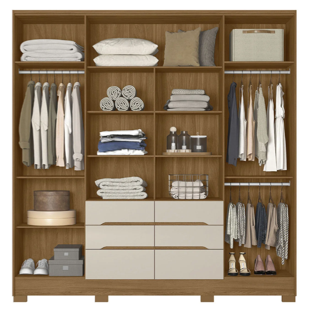 Guarda Roupa Casal 216cm 6 Portas Alabama Freijó/Off Z17     - Mpozenato