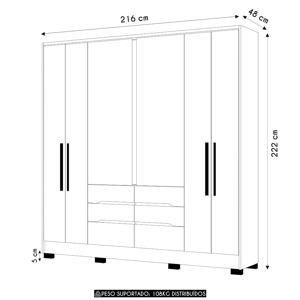 Guarda Roupa Casal 216cm 6 Portas Alabama Freijó/Off Z17     - Mpozenato