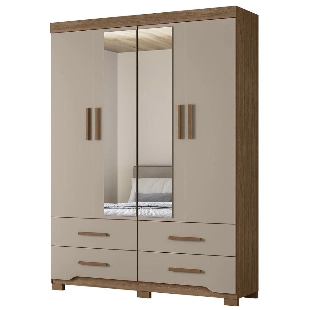 Guarda Roupa Casal 160cm Com Espelho Cancum Carvalho/Fendi Z17 - Mpozenato