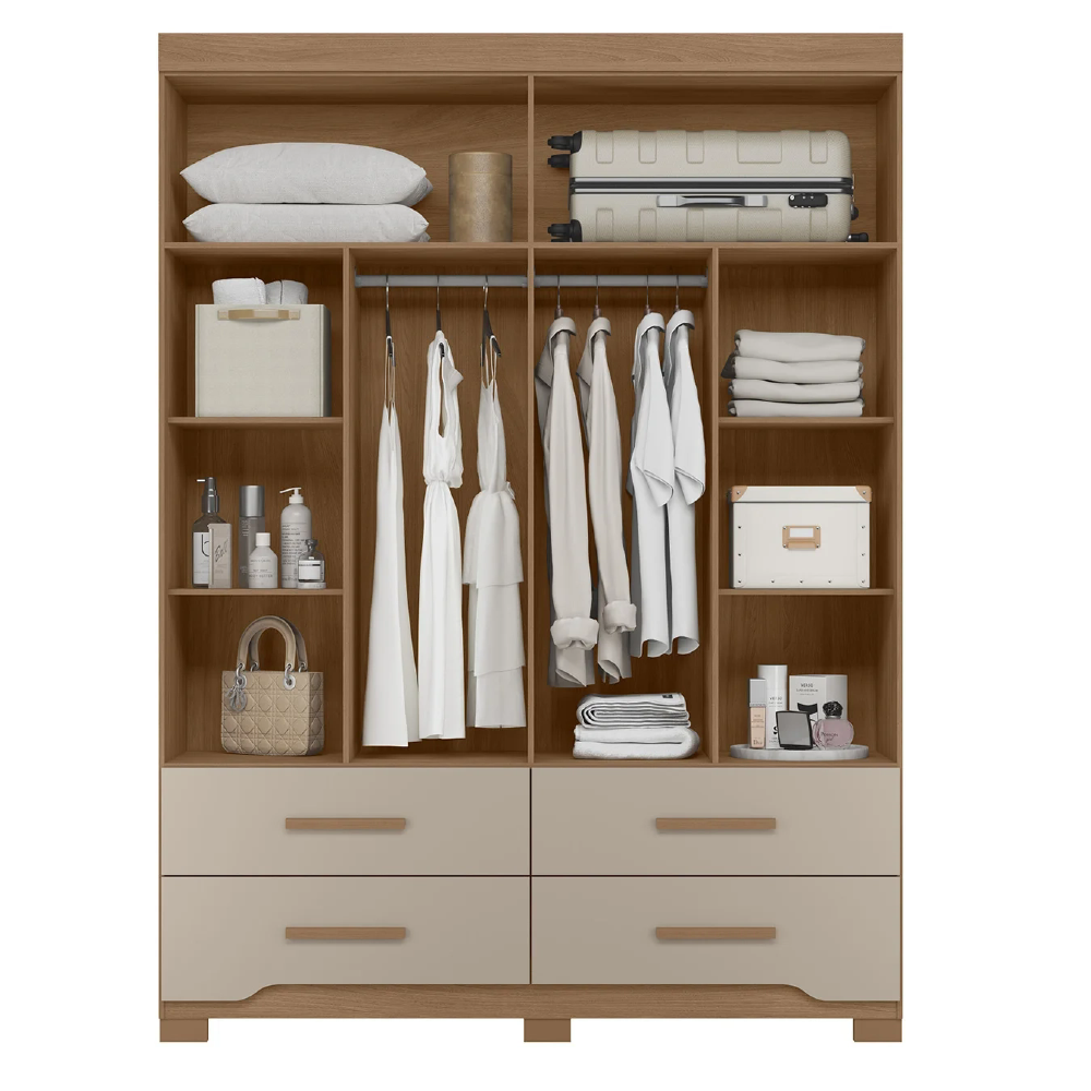 Guarda Roupa Casal 160cm Com Espelho Cancum Carvalho/Fendi Z17 - Mpozenato