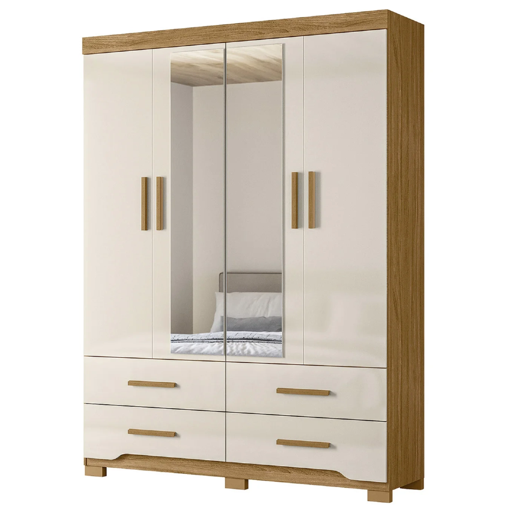 Guarda Roupa Casal 160cm Com Espelho Cancum Freijó/Off Z17   - Mpozenato