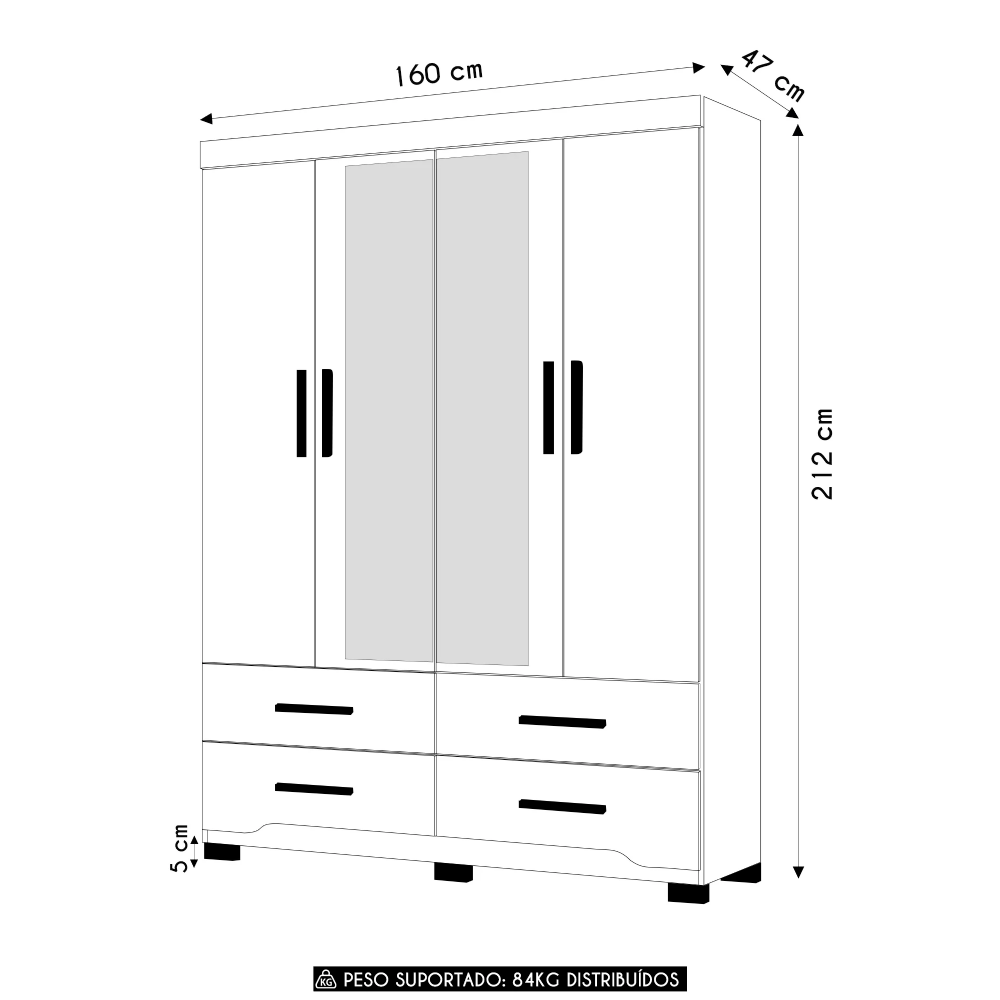 Guarda Roupa Casal 160cm Com Espelho Cancum Freijó/Off Z17   - Mpozenato