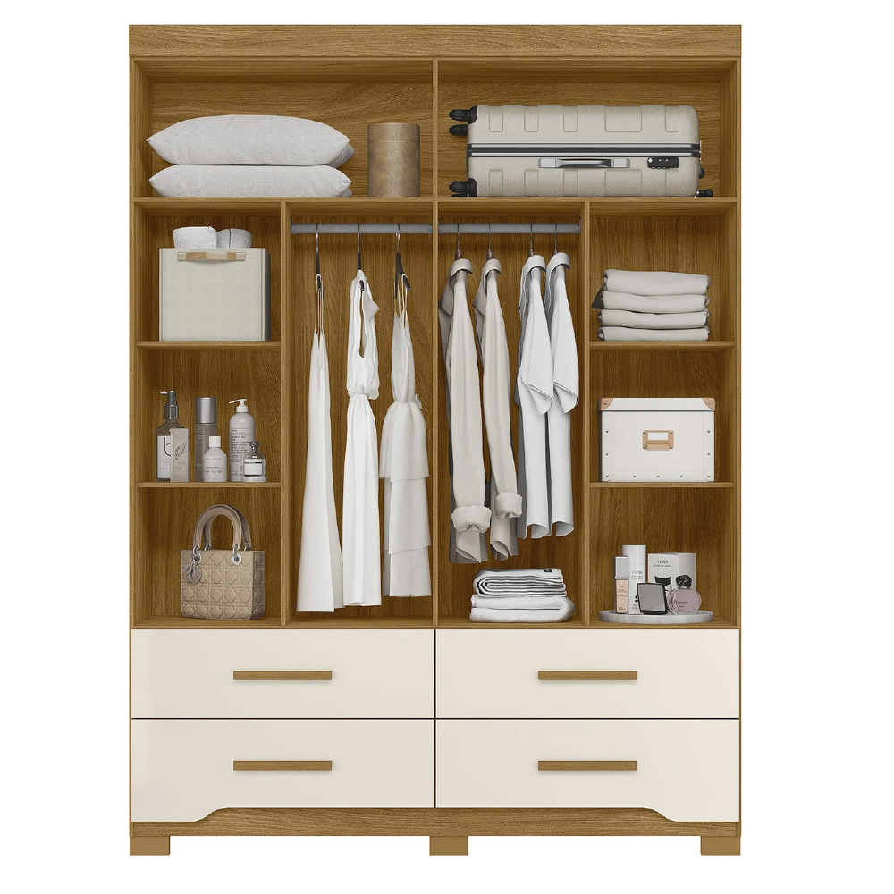 Guarda Roupa Casal 160cm Com Espelho Cancum Freijó/Off Z17   - Mpozenato