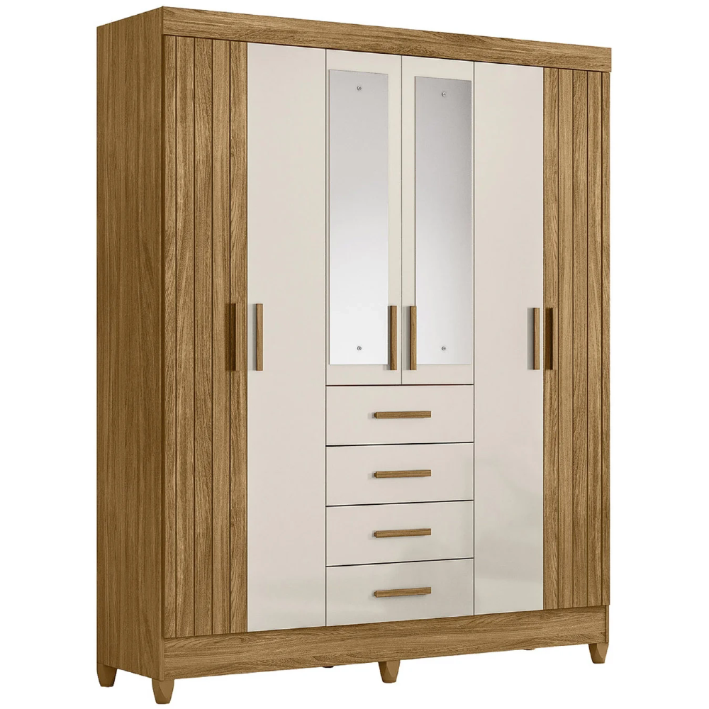 Guarda Roupa Casal 165cm Com Espelho Khani Freijó/Off Z17    - Mpozenato