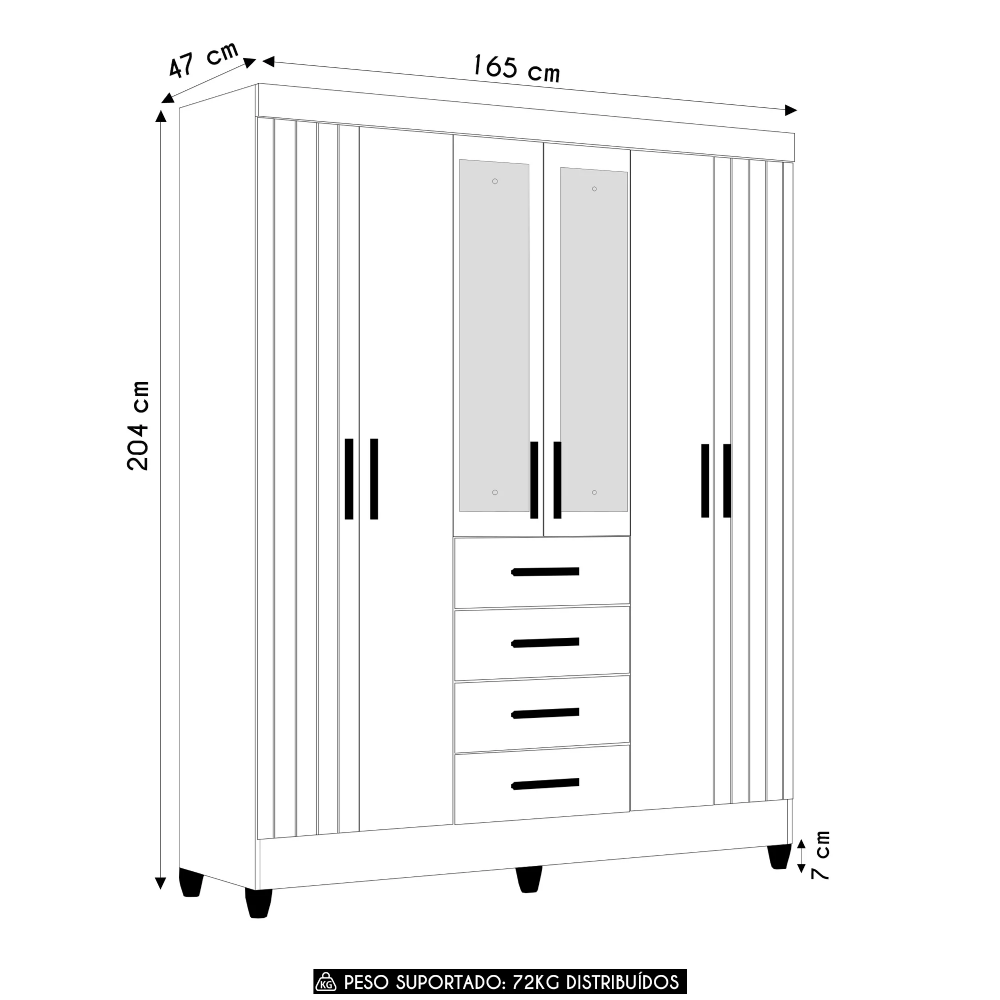 Guarda Roupa Casal 165cm Com Espelho Khani Freijó/Off Z17    - Mpozenato