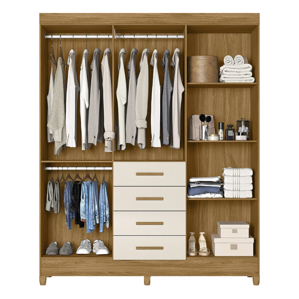 Guarda Roupa Casal 165cm Com Espelho Khani Freijó/Off Z17    - Mpozenato