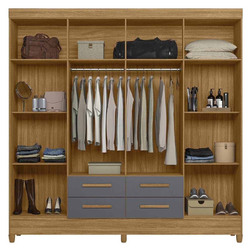 Guarda Roupa Casal 204cm 8 Portas Vitta Freijó/Cinza Z17     - Mpozenato